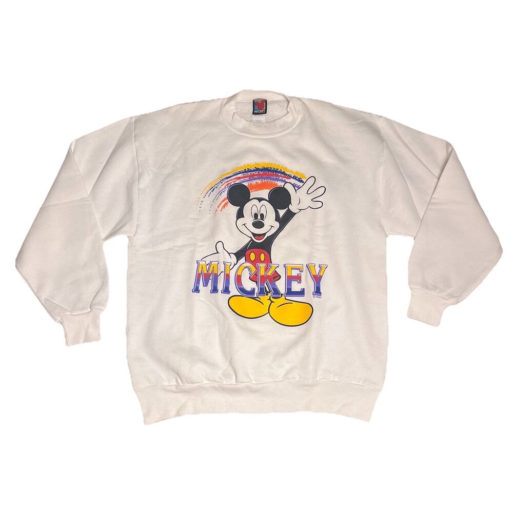 Disney Mickey Mouse 90s Sweatshirt Large Unlimited Vintage White Cotton Mix USA
